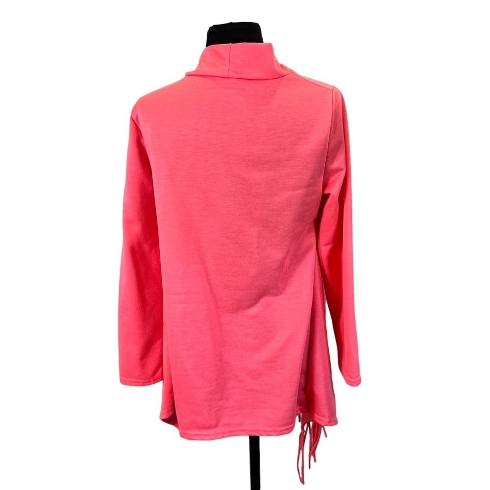 Hot Pink Lightweight Jacket Cardigan Jersey Knit Fringe Detail Assemetrical - Picture 3 of 9